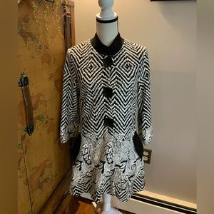 LTX Boutique Coat- Black White Button Front Cardigan Sweater with Pockets